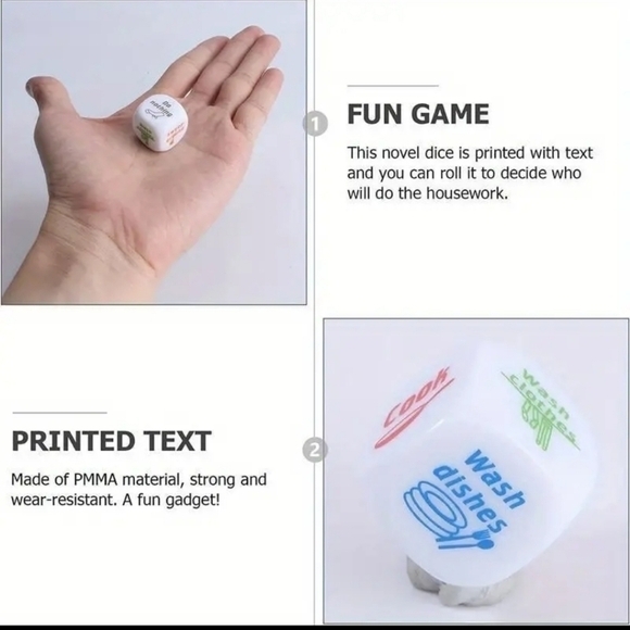 1 Acrylic Six‎ Sided Dice Chore Decider Novel Homework Dice Game - Picture 3 of 5